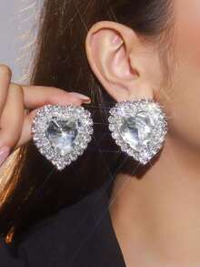 1 Pair High-End Exaggerated Geometric Crystal Pearl Earrings, Rhinestone-Studded In Random White, Green & Red Colors – Fashionable, Luxurious, Personalized Statement Jewelry For Parties, Dresses & Versatile Occasions - 白色 - 查看 5