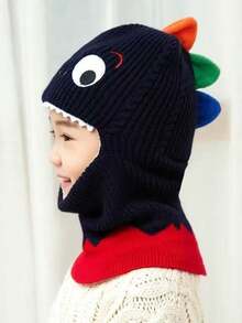 1 件儿童卡通恐龙防风帽和围巾套装，冬季保暖针织拉法帽，适合男孩和女孩