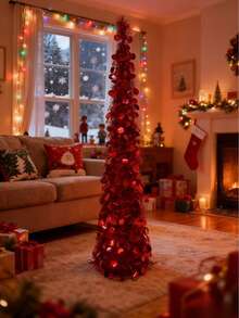 1pc Creative Expandable Tinsel Christmas Tree Decor, Suitable For Christmas, All Seasons Indoor Party Decoration With Stable Base - Perfect For Home, Office Or Events - Maintenance-Free - Fits Modern Or Traditional Decor