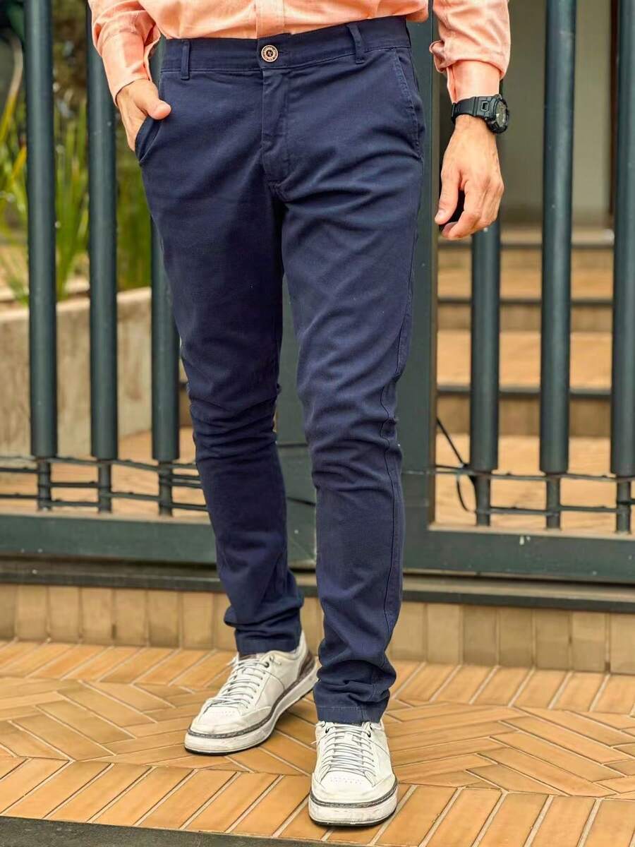 Men's Tailored Twill Trousers, Sporty Fine, Knife Pocket, Built-In Pocket - Màu xanh hải quân - Xem 1