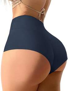 Women's High Waist Yoga Booty Shorts Workout Spandex Dance Hot Pants Butt Lifting Leggings Rave Outfits Customized Christmas New Year - 海軍 - 查看 12