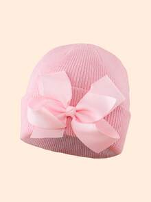 1 件针织帽，带大蝴蝶结装饰，可爱温暖的无檐小帽，适合 6 个月至 24 个月和 2 至 8 岁的女孩，适合秋冬日常穿着 - 彩色 - 查看 4
