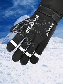 1 Pair Glove Winter Fashion Letter Print Ski Gloves, Thermal Lined Thick Long Warm Gloves, Outdoor Cycling Anti-Slip Palms Sports Gloves, Adjustable Windproof Motorcycle Riding Gloves, Outdoor Fitness Gloves, Snow Gloves - Multicolor - View 5