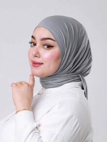 1pc Instant Triangle Hijab, One-Piece Tie-Up Design, Quick Wrap, Non-Slip, No Undercap Needed, Suitable For Daily Wear, Prayer, And Outings For Dress - Light Grey - View 3
