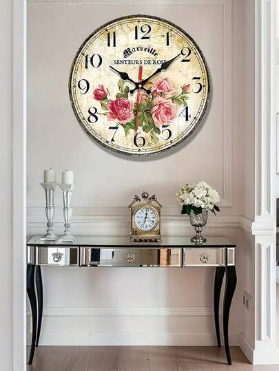 Pc 10 Inch/12 Inch Silent Non Ticking Wooden Wand Klok Vintage French Bloemen view 3