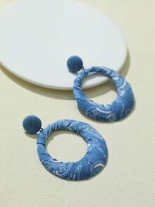 1 Pair Vintage Western Style/Handmade Distressed Denim Punk Round Earrings, Suitable For Women's Everyday And Vacation Wear