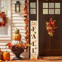 Happy Fall Sign Autumn Front Door Hanging Decor Welcome Sign Wooden Vertical Indoor Outdoor Standing Sign For Garden Home Yard Farmhouse Porch 47.2 X 7.8 Inch