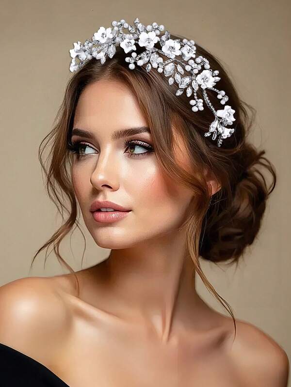 1 Stück luxuriöser Kristall & Kunstperlen Harz Blumen Eleganter Haarschmuck, geeignet für Damen für den täglichen Gebrauch, Hochzeit, Fest, Party, Ball