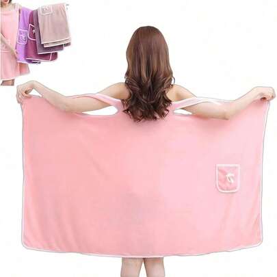 1 pieza Toalla de baño para mujer (Tamaño: 80cm X 135cm), Bata de playa/Bata de spa/Bata de baño, Toalla de ducha/Toalla de gimnasio, Juego de toallas para mujer, Bata de felpa de coral ultra suave con bolsillo con lazo lindo para mujer, Vestido de toalla de estar en casa, Disponible en varios colores, Prendas de vestir de felpa cómodas, Toalla vestible