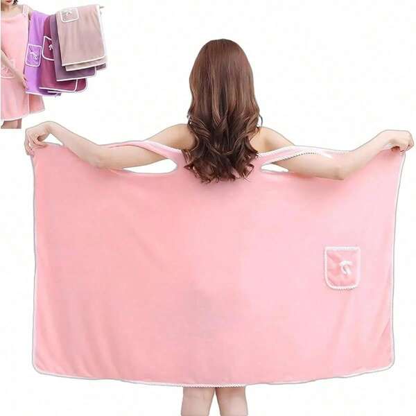 1 pieza Toalla de baño para mujer (Tamaño: 80cm X 135cm), Bata de playa/Bata de spa/Bata de baño, Toalla de ducha/Toalla de gimnasio, Juego de toallas para mujer, Bata de felpa de coral ultra suave con bolsillo con lazo lindo para mujer, Vestido de toalla de estar en casa, Disponible en varios colores, Prendas de vestir de felpa cómodas, Toalla vestible