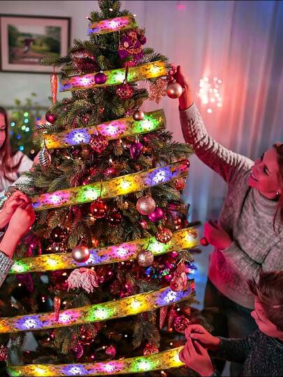 Christmas Decoration LED String Lights, Gold Ribbon Copper Wire Lights, Ribbon Colorful Lights, Copper Wire Lights, Christmas Tree Bow Satin Light Strip, 1m/3m/5m/10m Multiple Sizes Available