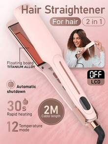 1.6 英寸钛金属平板直发器和卷发器二合一，适合所有发质的最佳卷发器，双电压旅行平板直发器，直发器，表面光滑，加热速度快，拉直头发所需的时间和步骤更少，适合所有长度的头发，更大的夹板可一次抓住更多头发