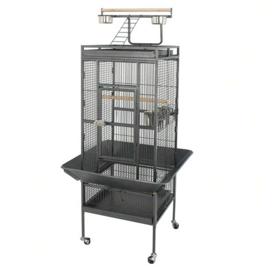 61" Rolling Bird Cage Play Top Cage With Stand  Power Coated Steel Cage - Black - View 1