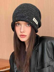 1 pezzo Berretto a cuffia lavorato a maglia di colore unito da donna, casual e alla moda, leggero e confortevole, adatto per grandi circonferenze della testa, ideale per l'autunno, per l'uso quotidiano e per attività all'aperto - Multicolore - Visualizzare 11