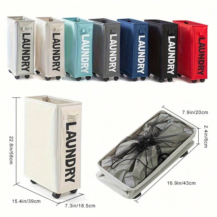1 Pc With Wheels, Portable Foldable Laundry Basket. Rollable Storage Box, Removable Laundry Bag And Handle, Durable Canvas Storage Space For Dormitory And Apartment Laundry Rooms, Laundry Room Accessories, Portable Storage Box, Suitable For Narrow Corners, Simple Fabric, Multiple Colors Available - màu đen - Xem 1