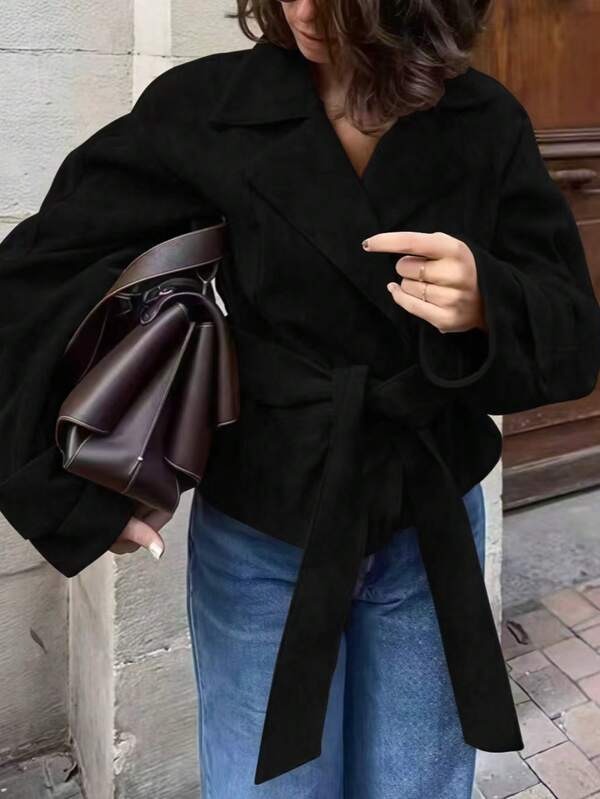 Veste de Top ceinturée de couleur unie, décontractée pour femmes