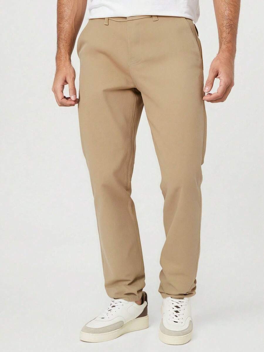 Men's Skinny Twill Pants With Lycra Slim Casual Traditional FIT 4 Pocket - Longing - View 1