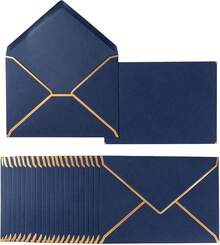 50 Pack Envelopes Dark Green 5 X Self-Adhesive V Flap Envelopes With Gold Border Office, Greeting Card, Wedding, Graduation, Shower, Parties, Invitations (Dark Green, 5x7) - 藏蓝色 - 查看 1