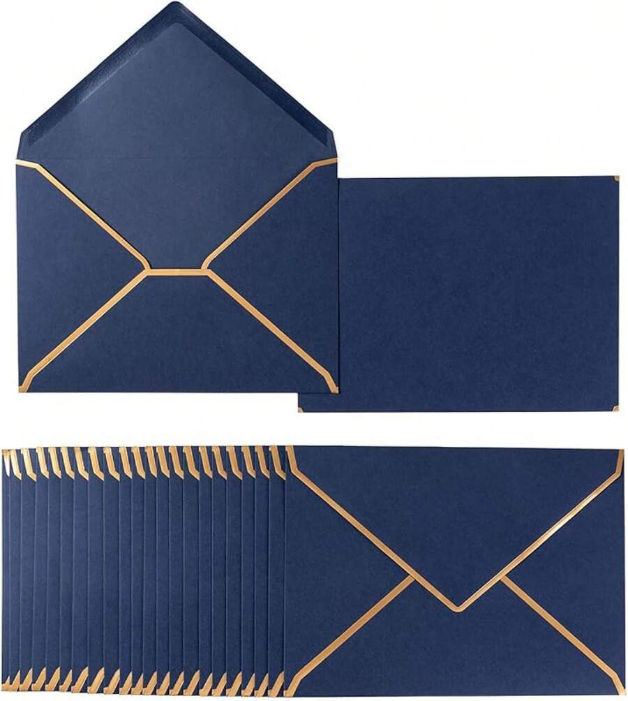 50 Pack Envelopes Dark Green 5 X Self-Adhesive V Flap Envelopes With Gold Border Office, Greeting Card, Wedding, Graduation, Shower, Parties, Invitations (Dark Green, 5x7) - 藏蓝色 - 查看 1