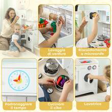 AIYAPLAY Cucina Giocattolo per Bambini da 3-6 Anni, Cucina in Legno con Set di Accessori in Acciaio e Armadietti, Lavandino, Manopole con Suoni e Forno, Bianco - Bianco - Visualizzare 5