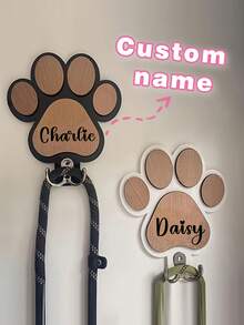 Gancho de madeira personalizável em formato de osso para coleira de cachorro (1 unidade), pode ser gravado, suporte personalizado para coleira e guia, material de madeira, gancho de metal com ângulo ajustável, tamanho ideal de 16 x 16 cm, design com estampa de patinha de cachorro, perfeito para amantes de cães e decoração de casa com animais de estimação. - Multicolorido - Ver 1