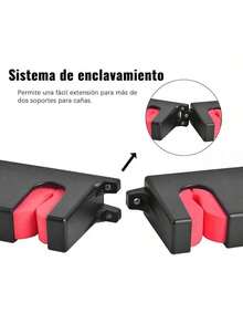Porta Cañas de Pescar, Soporte para Caña de Pescar de Pared, Estante de Almacenamiento para Caña de Pescar, Estante para Caña de Pescar Montado en La pared, con Capacidad de 6 Cañas, Horizontal,Azul - Rojo - Ver 6