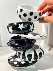 1 chiếc vòng tay nhựa đen trắng cổ điển quyến rũ dành cho nữ, thiết kế màu tương phản độc đáo, thời trang và đa năng - Nhiều màu A - Xem 3