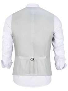 Mens 2 Piece Vest Pants Slim Fit Suit Set V-Neck Solid Dress Suit Wedding Prom Tuxedo For Men Ivory White - Ngà voi - Xem 4