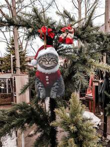 Ornement de Noël chat acrylique avec chapeau de Père Noël - Pendentif d'arbre thématique animal festif, décoration suspendue pour la maison, la voiture, les anniversaires, les fêtes, accessoire non électrique sans pile nécessaire - Multicolore - Voir 3