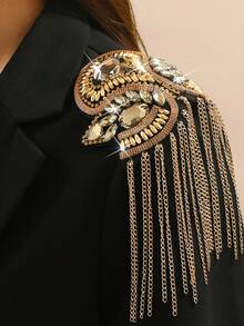 时尚闪亮水钻金/银流苏个性化金属肩章，复古朋克臂章配饰，男女通用