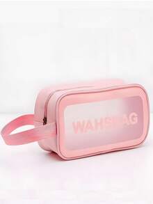 1pc Transparent Waterproof Cosmetic Bag, Travel Toiletry Organizer Pouch, Flat Open Design, Small - Pink, Fashion Makeup Bag,Gifts For Women,Christmas Gifts,Gift Ideas For Women - Pink - View 1