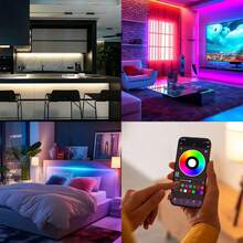 Tira de luz LED de 3 pies a 100 pies para decoración del hogar, equipada con control remoto de 44 teclas y control por aplicación, con temporizador y atenuación sincronizada con música, luz RGB de cambio de color adecuada para decoración de dormitorio, vacaciones, decoración de habitación, decoraciones de pared - luz policromática - Ver 7