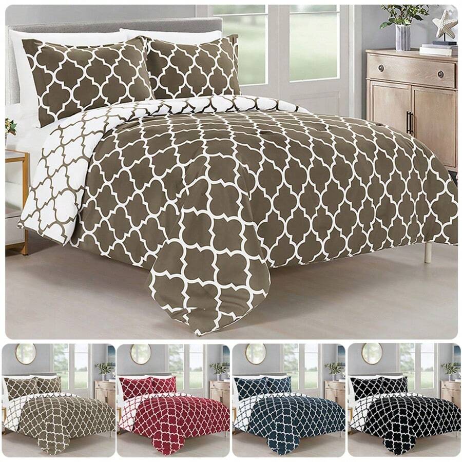 Elegant Comfort All Season Ultra Soft 3pcs Geometric Trellis Comforter Set, Down Alternative Breathable And Comfortable Quilt Luxury Hotel Quality 3 Piece Full/Queen, King/California King And Twin/Twin XL Size Bed Includes 1 Comforter And 2 Pillowcases Bedding Set, Christmas Decorations Gifts, Cozy Winter Styles, Holiday Décor - 灰色 - 查看 1