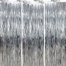 3 piezas Cortinas de flecos de aluminio metalizado, telón de fondo plateado y dorado para fotomatón de fiesta, cumpleaños, boda, compromiso, despedida de soltera, homecoming, Acción de Gracias, decoración navideña