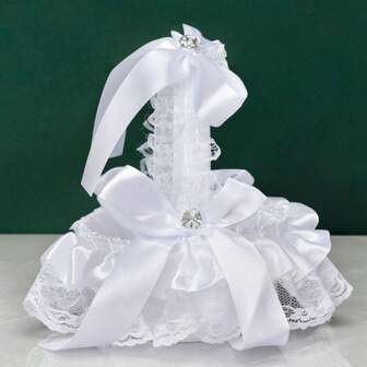 1pc Romantic Lace & Pearl Floral Basket With Rhinestones - European Style Non-Electric Decor, Suitable For Weddings, Anniversaries And Ceremonial Parties