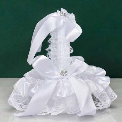 1件浪漫蕾丝珍珠花卉篮，镶嵌水钻 - 欧式风格非电动装饰，适用于婚礼、周年纪念日和庆典派对（1件装和2件装款式，花卉图案随机）