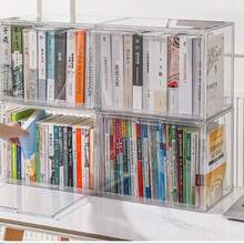 1 Piece Book Storage Box Transparent Folding Bookshelf Home Classroom Dustproof Book Organizer Antique Books - 無色 - 查看 5