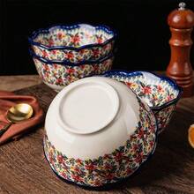 1/2/4/8 حبة أطباق سيراميك دائرية عالية الجودة، سعة 13.4 أونصة، بلون أزرق كلاسيكي، بنقشة زهور استوائية، آمنة للميكروويف والغسالة الآلية، مقاومة للصدأ - متعدد الألوان - مشاهدة 9