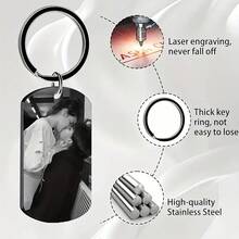 定制雕刻照片/文字钥匙扣 - 个性化激光雕刻心形钥匙圈，耐用金属钥匙扣，男女通用，情人节、圣诞节、家庭礼物，黑色，钥匙扣配件，浪漫礼物，优雅配饰，高品质雕刻，个性化双面照片玻璃钥匙扣