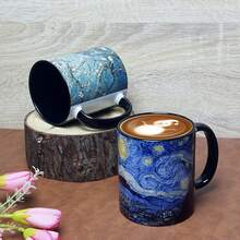 1pc Vintage Ceramic Coffee Cup/Mug/Tea Cup, Van Gogh Painting Design, Capacity: Approx. 11OZ, Artistic Water Cup, Durable Holiday Gift, Suitable For Christmas, Halloween, Valentine's Day, Home, Office, Travel, Outdoor - Multicolor - View 7