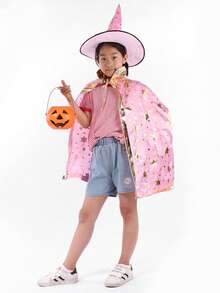 Halloween Costume Kids Cloak Cape Cosplay Witch Robe Costume (Random Style Hat Included) - Multicolor - View 3