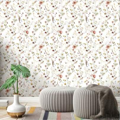 [2025 New] 1 Thick Self-Adhesive Wallpaper, Flower And Leaf Pattern Self-Adhesive Contact Paper, Peel And Paste, Waterproof Detachable Living Room, Kitchen, Bedroom, Dormitory Wallpaper, Furniture Renovation Wallpaper, Autumn And Winter Aesthetic Wall Decoration, 17.7 Inches * 18.1 Inches