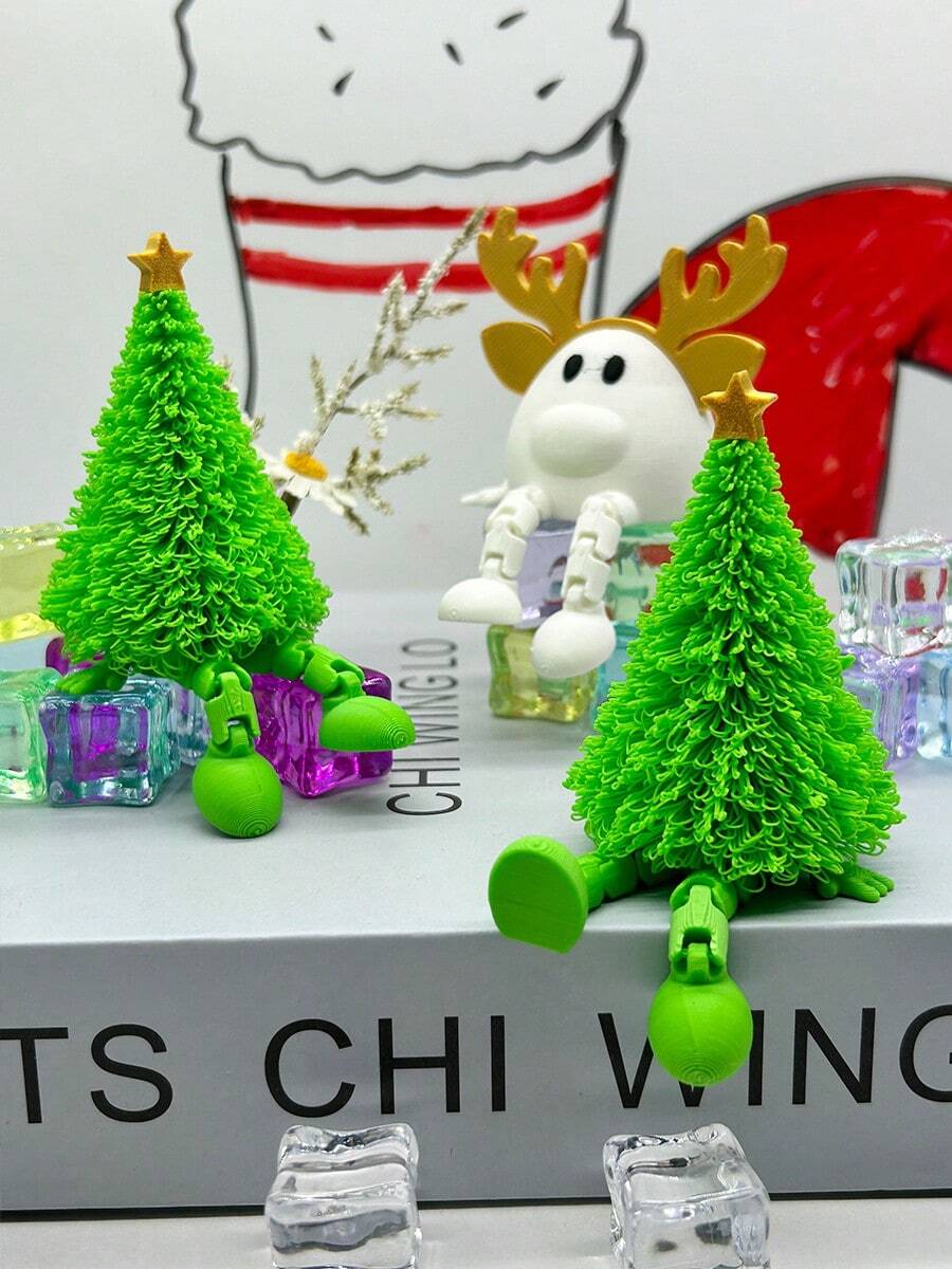 3D Printed Christmas Decorations, Plastic Christmas Tree Ornaments, Christmas Snowman & Reindeer, Christmas Tree With Stars, Desktop Christmas Tree, Movable Joint Christmas Tree, Snowman Shaped Christmas Reindeer, Suitable For Bookshelf, Home, Office Desk, Cafe, Holidays, Parties, Christmas Gifts, Home Decor, Best Gift For Friends - Multicolor - View 1