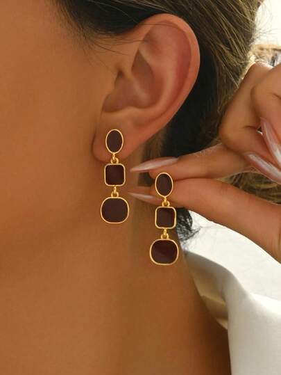 1 Paar elegante geometrische burgunderrote Ohrstecker für Frauen, geeignet für verschiedene Anlässe