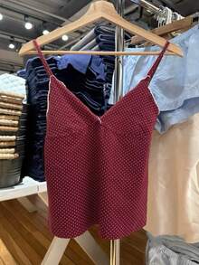 Áo thun dệt kim cổ chữ V phối nơ, phong cách Y2K Sunshine Girl mùa hè dành cho nữ, kiểu dáng thường ngày, gợi cảm, thích hợp đi biển hoặc nghỉ mát. - Màu Đỏ Sâu - Xem 10