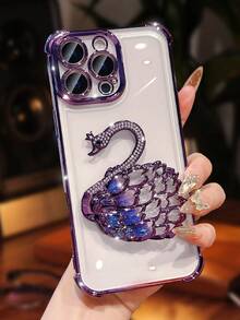 Ốp điện thoại mạ điện trong suốt màu tím sang trọng năm 2025, giá đỡ hình thiên nga sáng tạo, đính đá lấp lánh, phong cách Y2K, chống sốc, ốp bảo vệ silicon mềm thời trang mùa hè mới, tương thích với iPhone 16/16E/15/14/13/12/11/X/XS/XR/8/7 Plus/Pro/Max/Mini, Galaxy S24/S25 Ultra. Honor, Reno. Dành cho nữ, phiên bản quốc tế, không phải phiên bản nội địa. - Màu tím - Xem 5