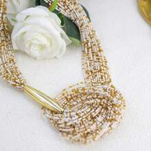 1 件时尚金管结黑色珠多层项链，波西米亚风格 - 多色米色 - 查看 4