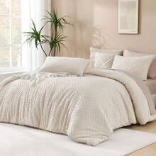 Oversized King Comforter 120''x98'', 3 Pieces Khaki Soft Boho Bedding Set, Farmhouse Tufted Fluffy Shabby Chic Bed Set For All Seasons (1 Comforter, 2 Pillowcases) With Modern Boho Style - 01 - 米色 - 查看 8