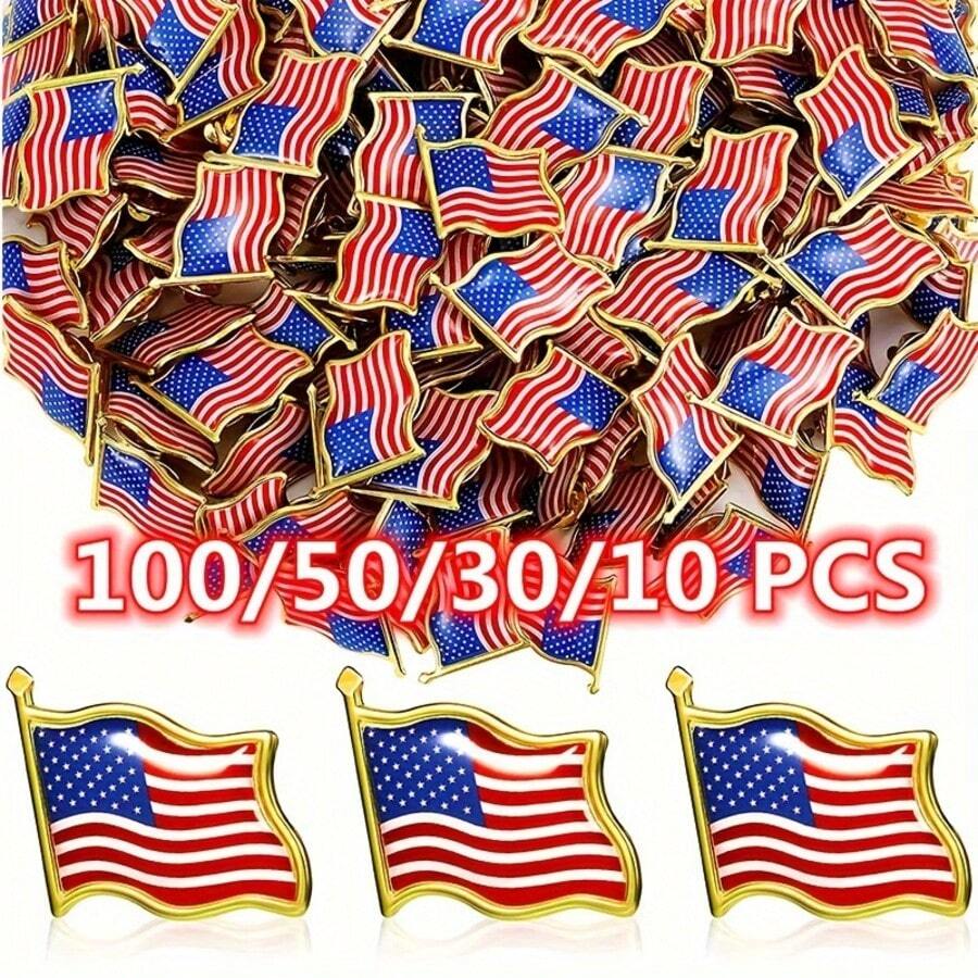 10/30/50/100PCS American Flag Lapel Pins USA Waving Flag Pins United States US Badge Pins Christmas Gift
