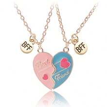 2pcs/Set Heart Shaped Pendant Necklace, Suitable For School Wear, Delicate Adjustable, BFF Style, Party Accessories, Gift, Eternal Friendship - one-size - View 11